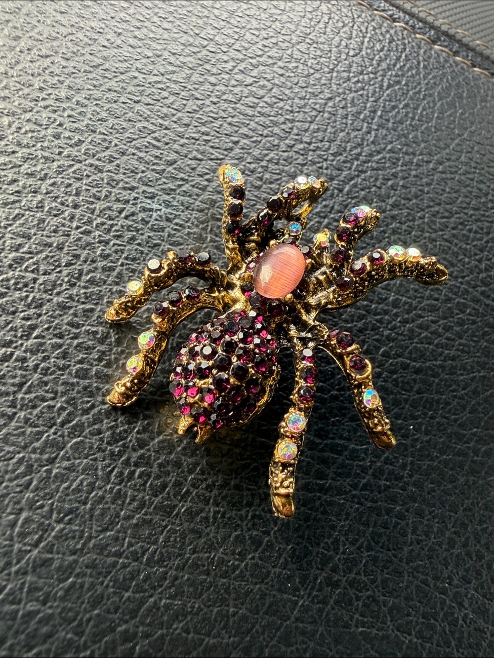 Gold-Tone Spider Brooch with purple and Pink and Multicolor Crystals
